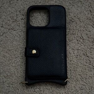 Bandolier Black Leather Phone Case with Gold Accents